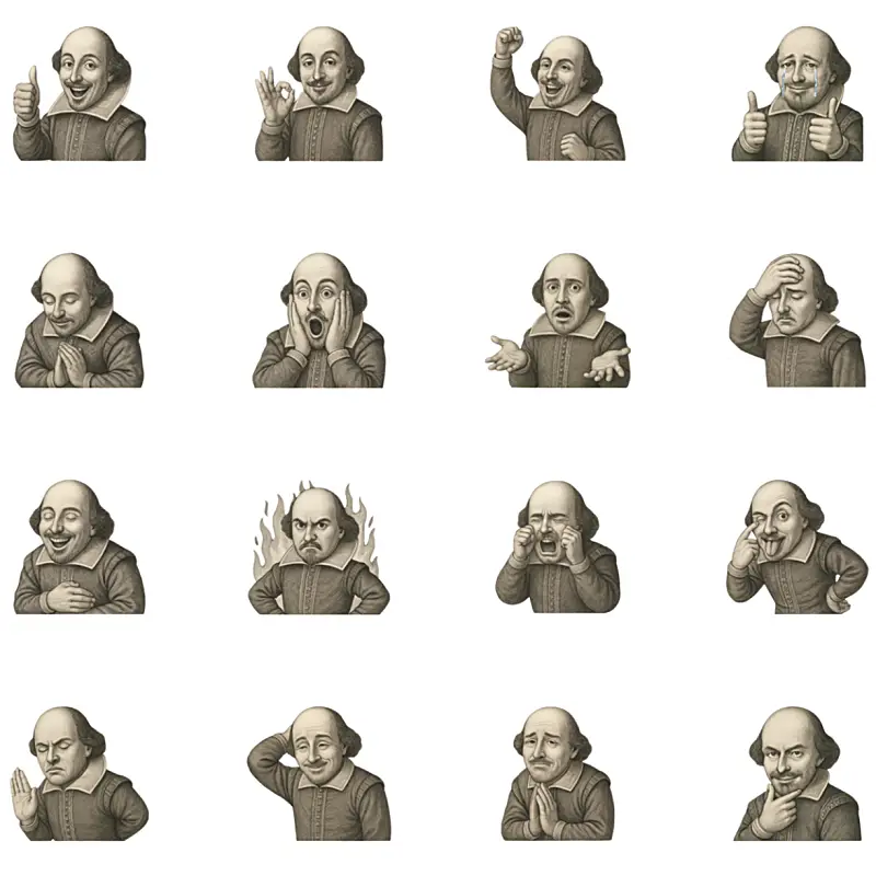ChatGPT生成LINE貼圖 - 莎士比亞的表情劇場