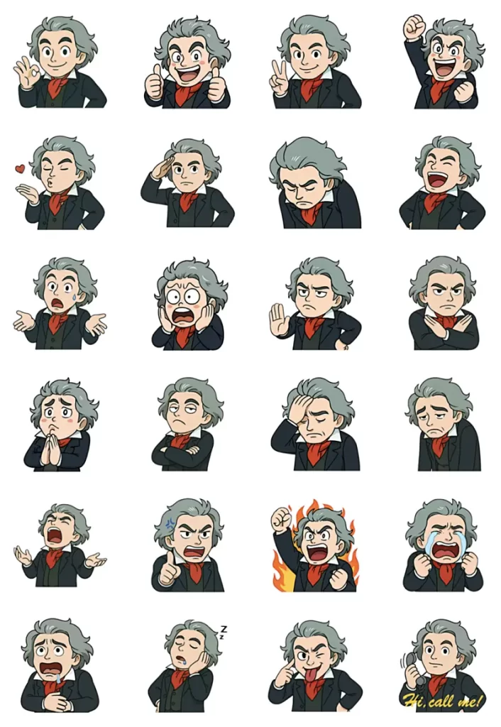 ChatGPT生成LINE貼圖 - 貝多芬亞的心情交響樂